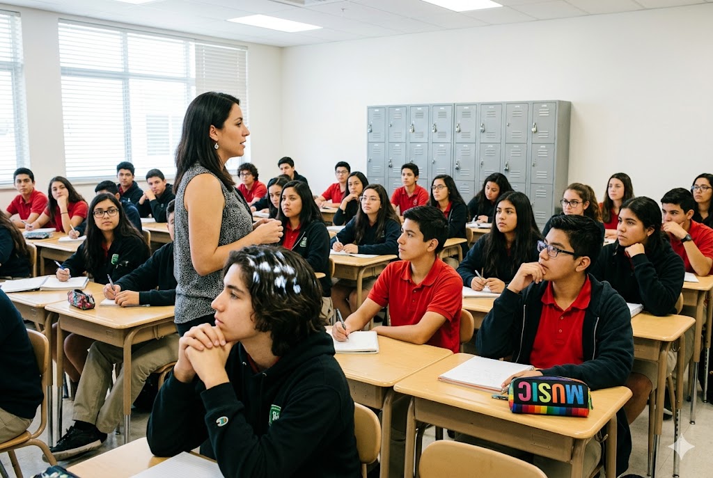 Estudiantes en una sala de clases durante la jornada escolar